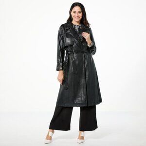 GREY Jhoan Sebastian Grey Perforated Faux Leather Trench Coat Size Medium Black